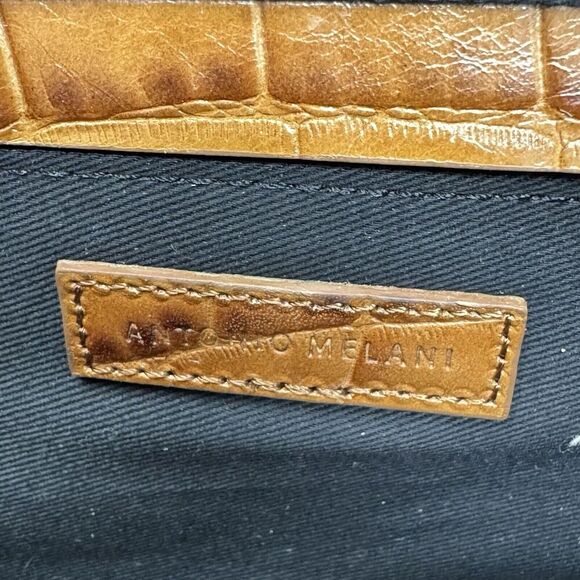 Antonio Melani Brown Croc Embossed Top Handle Structured Purse W/Crossbody Strap - Picture 13 of 13